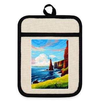 Duncansby Stacks Schottland UK Vintage Reiseposter - Topflappen mit Gummirückseite - Leinen/Schwarz  - Vorne