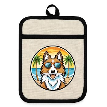 Scotch Collie Dog Breed Cartoon Sunglasses Beach - Pot holders with rubber back - linen/black  - Front