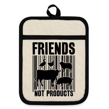 VEGAN FRIENDS NOT FOOD BARCODE - Topflappen mit Gummirückseite - Leinen/Schwarz  - Vorne