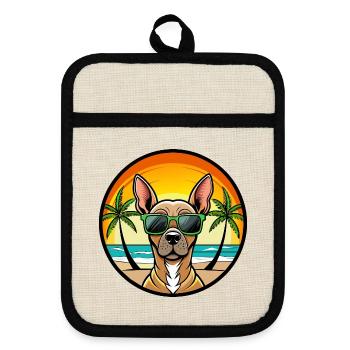Inka Unbehaarte Hunderasse Cartoon Sonnenbrille Strand - Topflappen mit Gummirückseite - Leinen/Schwarz  - Vorne