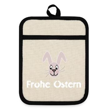 Frohe Ostern Osterhase Ostern - Topflappen mit Gummirückseite - Leinen/Schwarz  - Vorne
