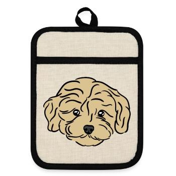 Doodle Puppy - Topflappen mit Gummirückseite - Leinen/Schwarz  - Vorne