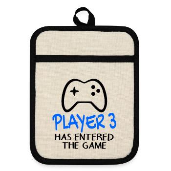 Player 3 has entered the game - Geburt Schwanger - Topflappen mit Gummirückseite - Leinen/Schwarz  - Vorne