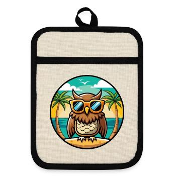 Eule Lustige Cartoon Sommer Strand Sonnenbrille Aufkleber - Topflappen mit Gummirückseite - Leinen/Schwarz  - Vorne