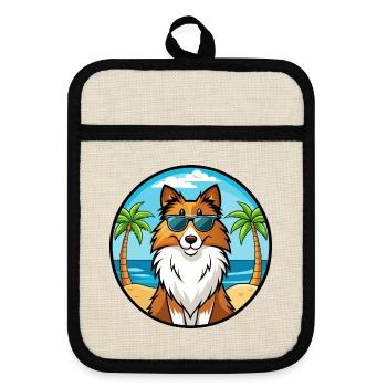 Sheltie Hunderasse Cartoon Sonnenbrille Strand - Topflappen mit Gummirückseite - Leinen/Schwarz  - Vorne