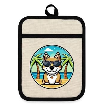 Kuvaszok Hunderasse Cartoon Sonnenbrille Strand - Topflappen mit Gummirückseite - Leinen/Schwarz  - Vorne