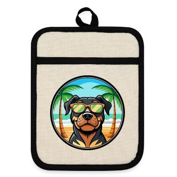 Rottweiler Chien Race Dessin Animé Lunettes De Soleil Plage - Maniques avec dos en caoutchouc - lin/noir  - Devant