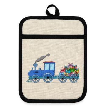 Train pour enfants avec remorque en bleu - Maniques avec dos en caoutchouc - lin/noir  - Devant