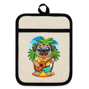 Lustige Mops Hund Cartoon Sommer Strand Sonnenbrille - Topflappen mit Gummirückseite - Leinen/Schwarz  - Vorne