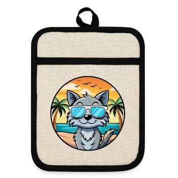 Australian Mist Cat Breed Cartoon Sunglasses Beach - Pot holders with rubber back - linen/black  - Front