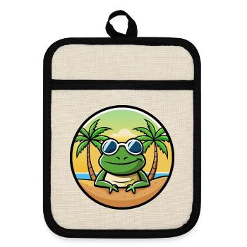 Frog Funny Cartoon Summer Beach Sunglasses Sticker - Pot holders with rubber back - linen/black  - Front