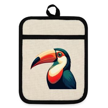 Toucan Cartoon Character Colorful Pet Animal - Pot holders with rubber back - linen/black  - Front