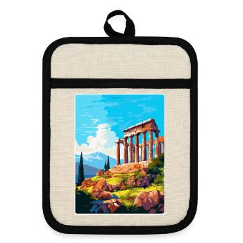 Ancient Corinth Greece Vintage Travel Poster WPA - Pot holders with rubber back - linen/black  - Front
