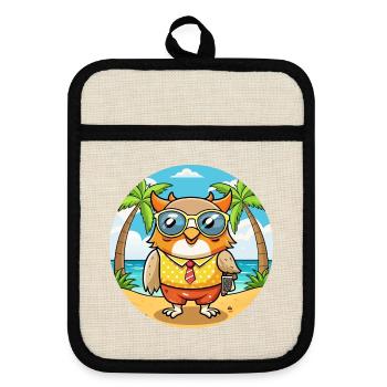 Eule Lustige Cartoon Sommer Strand Sonnenbrille - Topflappen mit Gummirückseite - Leinen/Schwarz  - Vorne