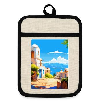 Kos Griechenland Vintage Reise Poster Souvenir Souvenir - Topflappen mit Gummirückseite - Leinen/Schwarz  - Vorne
