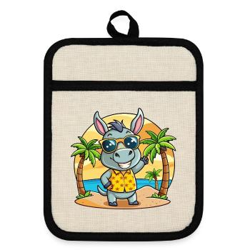 Esel Lustige Cartoon Sommer Strand Sonnenbrille - Topflappen mit Gummirückseite - Leinen/Schwarz  - Vorne