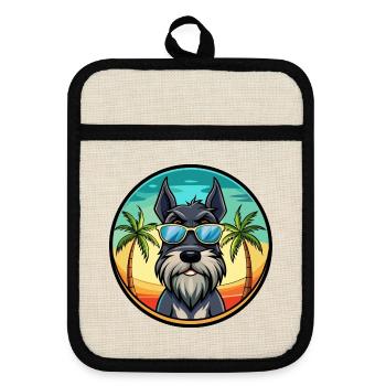 Schnauzer géant chien race dessin animé lunettes de soleil plage - Maniques avec dos en caoutchouc - lin/noir  - Devant