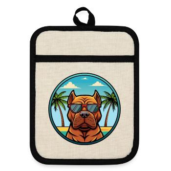 Français Bordeaux Mastiff Chien Race Dessin Animé Plage - Maniques avec dos en caoutchouc - lin/noir  - Devant