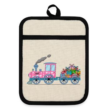 Train pour enfants avec remorque rose - Maniques avec dos en caoutchouc - lin/noir  - Devant