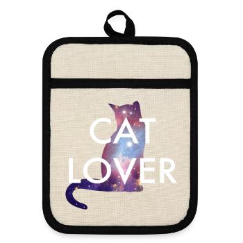Cat Lover Shirt in Weltraumoptik - Topflappen mit Gummirückseite - Leinen/Schwarz  - Vorne