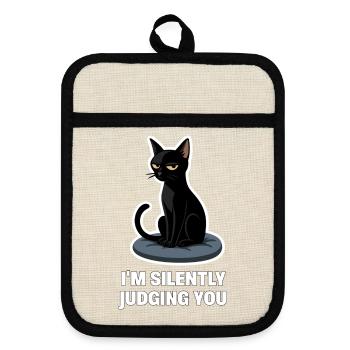 Je ne fais que te juger – Sarcastic Black Cat Design - Maniques avec dos en caoutchouc - lin/noir  - Devant