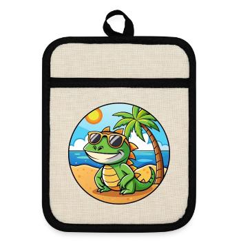 Lizard Lustige Cartoon Sommer Strand Sonnenbrille - Topflappen mit Gummirückseite - Leinen/Schwarz  - Vorne