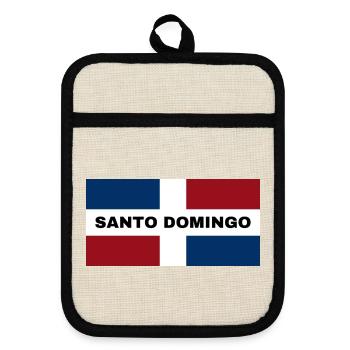 Santo Domingo City in Dominican Republic Flag - Pot holders with rubber back - linen/black  - Front
