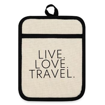 Live Love Travel Design Reisen Reise Schwarz - Topflappen mit Gummirückseite - Leinen/Schwarz  - Vorne