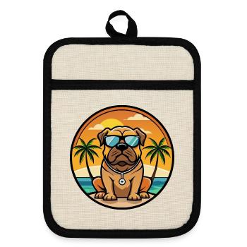 Bullmastiff Dog Breed Cartoon Sunglasses Beach - Pot holders with rubber back - linen/black  - Front