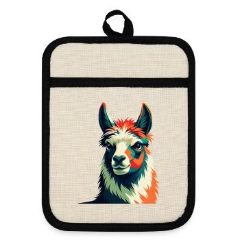 Llama Cartoon Character Colorful Pet Animal - Pot holders with rubber back - linen/black  - Front