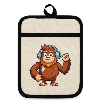 Big Foot Lustige Zeichentrickfigur Kopfhörer Musik - Topflappen mit Gummirückseite - Leinen/Schwarz  - Vorne