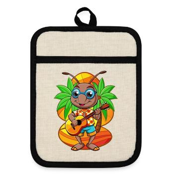 Lustige Ameise Cartoon Sommer Strand Sonnenbrille Gitarre - Topflappen mit Gummirückseite - Leinen/Schwarz  - Vorne
