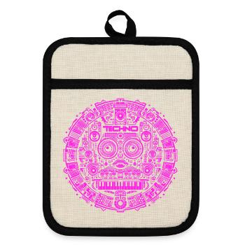 Techno Music Logo - Pot holders with rubber back - linen/black  - Front