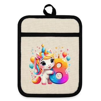 NUMBER 8 YEARS UNICORN 8TH BIRTHDAY - Pot holders with rubber back - linen/black  - Front