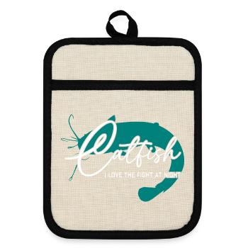 Wels Waller angeln Sportfischen Flussmonster - Topflappen mit Gummirückseite - Leinen/Schwarz  - Vorne