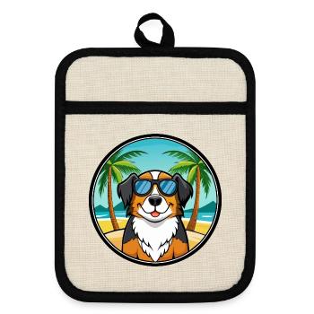 Großer Schweizer Sennenhund Rasse Cartoon Beach - Topflappen mit Gummirückseite - Leinen/Schwarz  - Vorne
