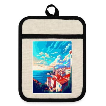 Pula Croatie Affiche de voyage vintage WPA Souvenir - Maniques avec dos en caoutchouc - lin/noir  - Devant