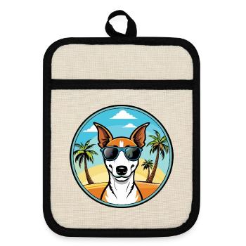 Smooth Fox Terrier Chien Race Dessin Animé Lunettes de soleil - Maniques avec dos en caoutchouc - lin/noir  - Devant