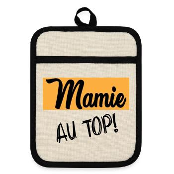 Oma - Topflappen mit Gummirückseite - Leinen/Schwarz  - Vorne