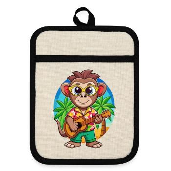 Lustige Affe Cartoon Sommer Strand Sonnenbrille - Topflappen mit Gummirückseite - Leinen/Schwarz  - Vorne