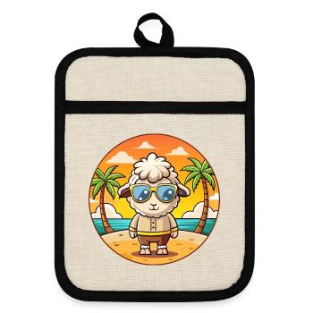 Sheep Funny Cartoon Summer Beach Sunglasses - Pot holders with rubber back - linen/black  - Front