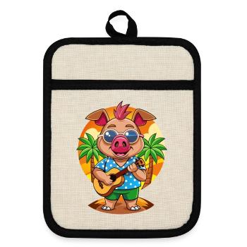 Lustige Schwein Sommer Strand Sonnenbrille Hawaiianisch - Topflappen mit Gummirückseite - Leinen/Schwarz  - Vorne