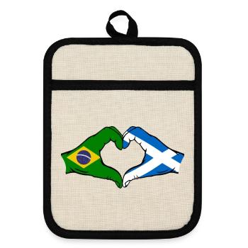 Brésil Ecosse drapeau mains forme de coeur - Maniques avec dos en caoutchouc - lin/noir  - Devant