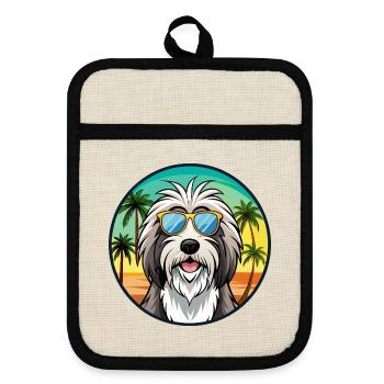 Bearded Collie Dog Breed Cartoon Sunglasses Beach - Pot holders with rubber back - linen/black  - Front