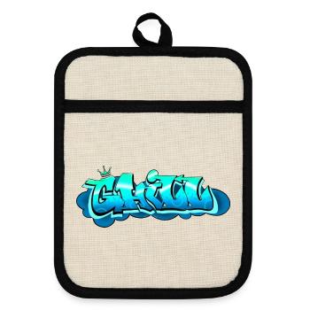 CHILL Graffiti Style – Cool & Urban - Topflappen mit Gummirückseite - Leinen/Schwarz  - Vorne