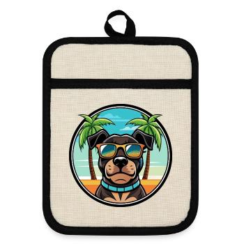 Rottweiler Chien Race Dessin Animé Lunettes De Soleil Plage - Maniques avec dos en caoutchouc - lin/noir  - Devant