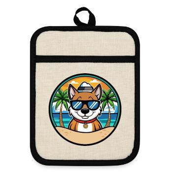 Cao De Seo Miguel Dog Breed Cartoon Beach - Pot holders with rubber back - linen/black  - Front