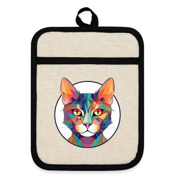 Pixie Bob Katze bunte Aquarell Haustier Illustration - Topflappen mit Gummirückseite - Leinen/Schwarz  - Vorne