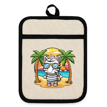 Zebra Funny Cartoon Summer Beach Sunglasses - Pot holders with rubber back - linen/black  - Front