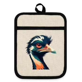 Emu Cartoon Character Colorful Pet Animal - Pot holders with rubber back - linen/black  - Front